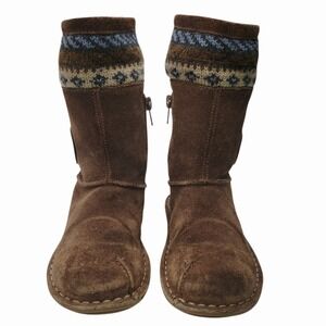 Clarks Kids Girls Boots UK 10G US 11–11.5 Brown Suede Knit Cuff‎ Zip